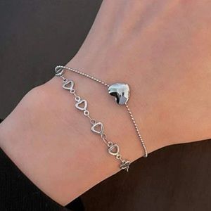 Silver Heart Layered Chain Bracelet
